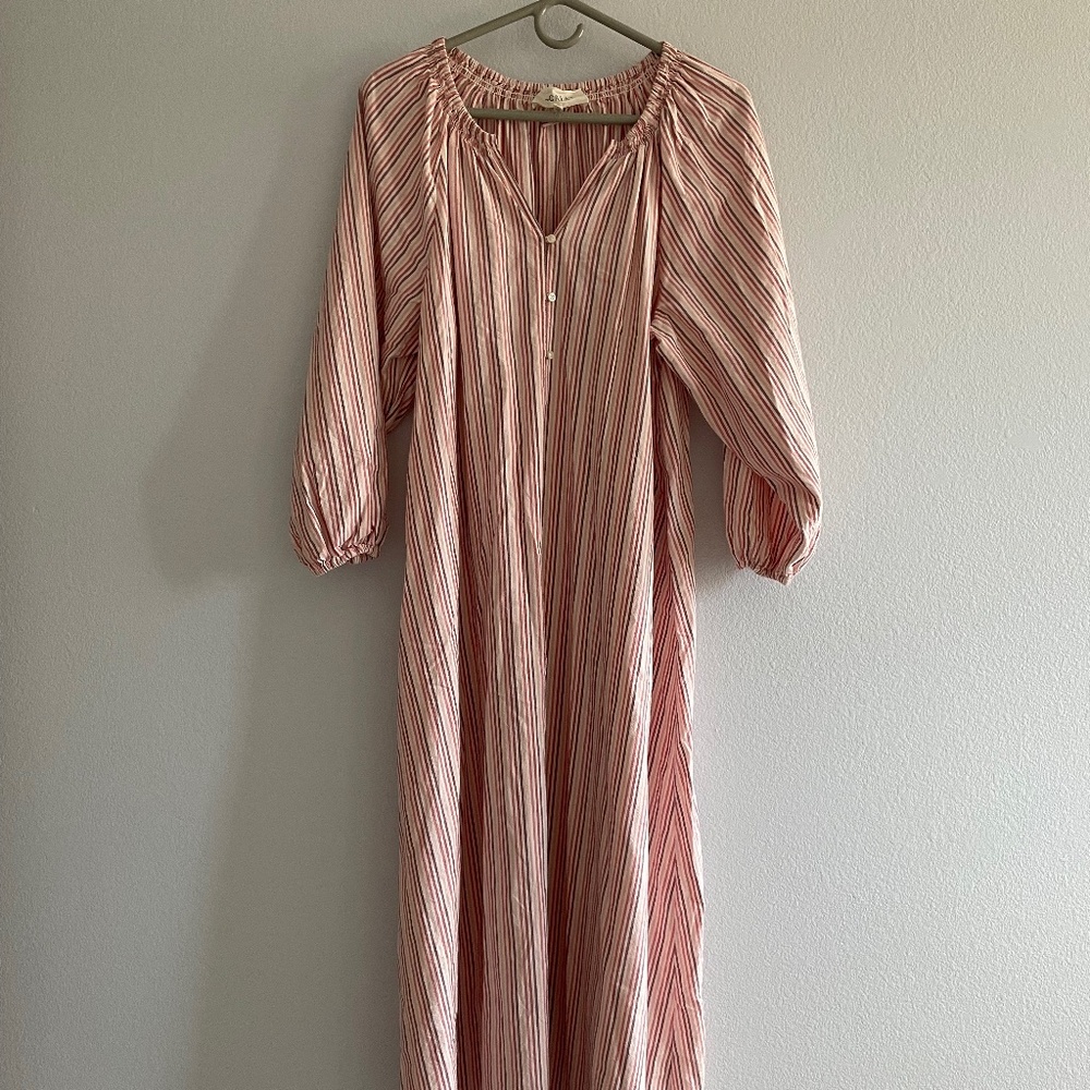 The Great Dress Size 3 Large Soft White Cotton Pink Stripe White
